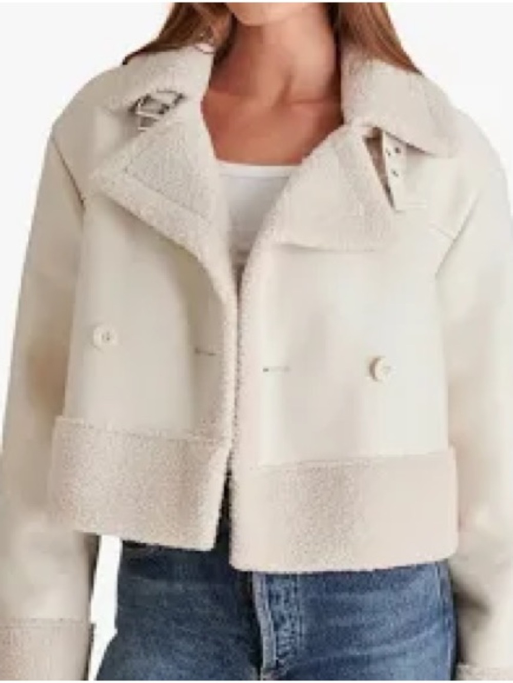 Steve Madden Athen Cream Faux Shearling Moto Coat